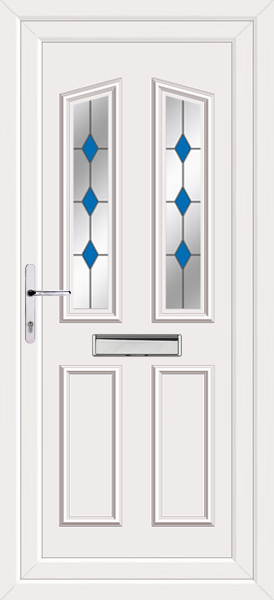 White Kishorn Two Blue Diamond upvc front doors