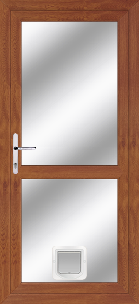 Golden Oak Fully Glazed With Midrail Upvc Doors With Catflaps fullyglazed-mid-clearpat-catflap-goak.png