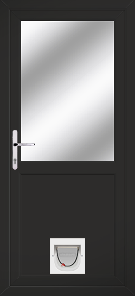 Black Half Glazed Flat Panel Upvc Doors With Catflaps halfflat-clearpat-catflap-black.png