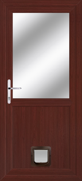 Rosewood Half Glazed Flat Panel Upvc Doors With Catflaps halfflat-clearpat-catflap-rosewood.png